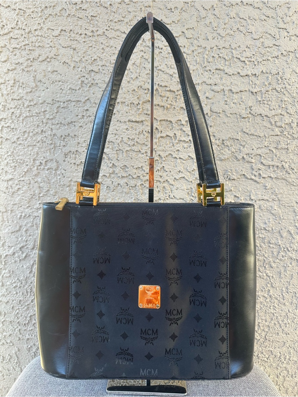MCM monogram Shoulder Bag with Gold Hardware